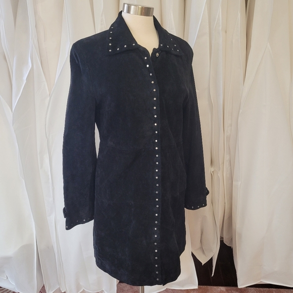 Vintage Express Black Leather Suede Coat with silver stud detailing size 9/10 - Picture 8 of 12